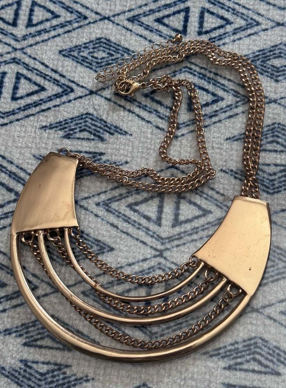 Gold Tone Statement Bib Necklace with Multi-Chain Detail